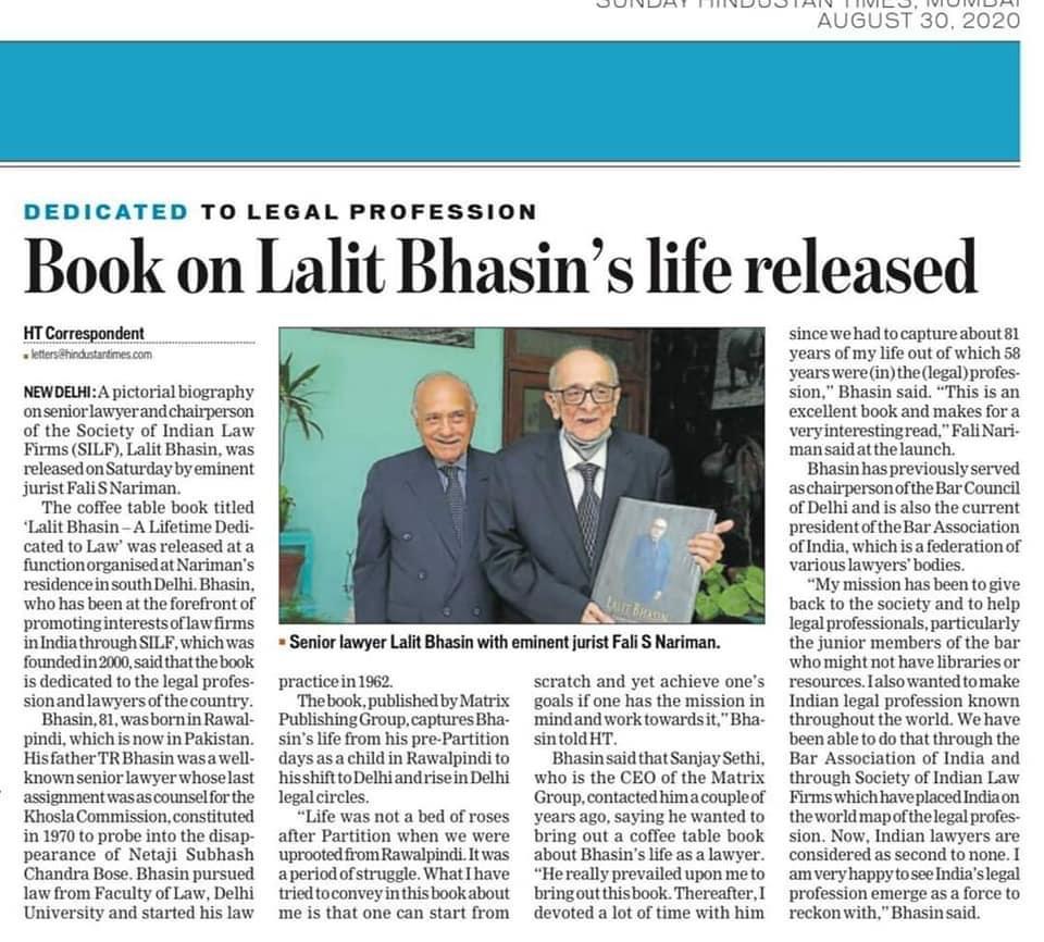 Lalit Bhasin - A Lifetime Dedicated to Law